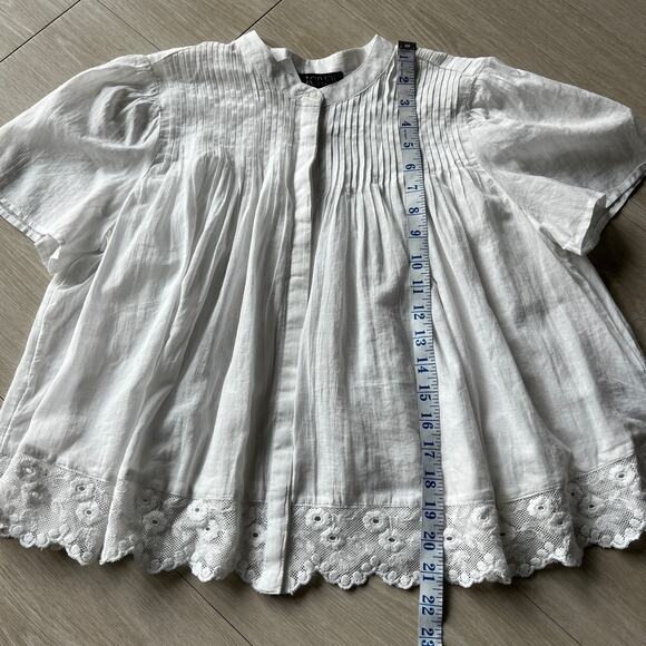 J Crew Lace Trim Pintuck Top In Cotton Voile Womens XS White Flaw - Picture 4 of 10